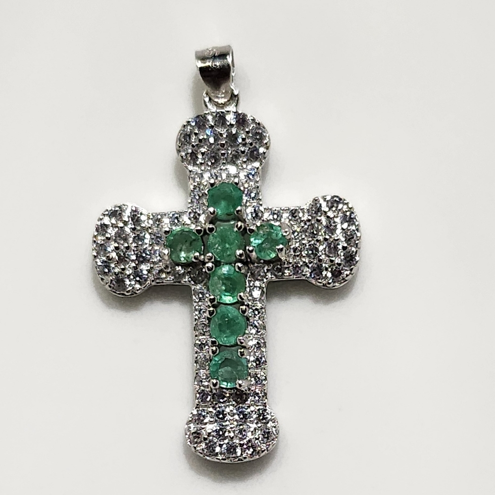 Natural Green Emerald Cross Pendant